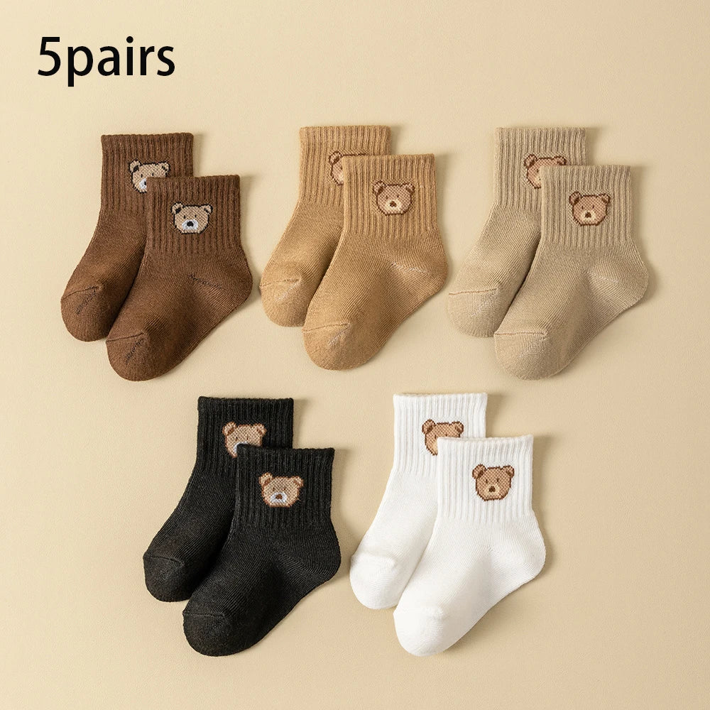 5 Pairs Cozy Bear Baby & Toddler Socks – Soft, Breathable & Comfortable