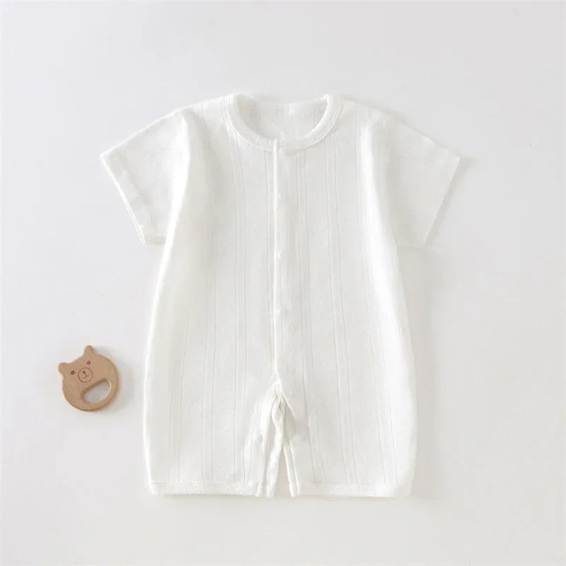 Soft Cotton Baby Romper – Short Sleeve, Button-Up Style