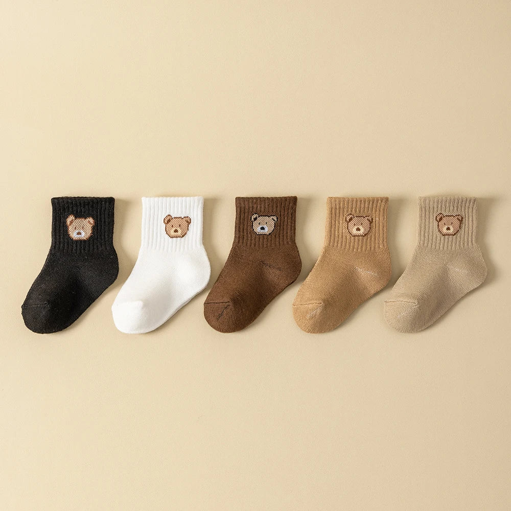 5 Pairs Cozy Bear Baby & Toddler Socks – Soft, Breathable & Comfortable