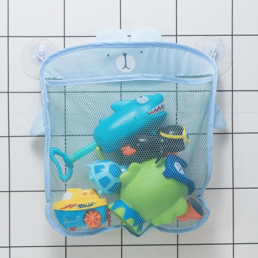Mesh Baby Bath Toy Organizer with Fun Animal Toys – Wall-Mounted Storage Bag for Easy Cleanup