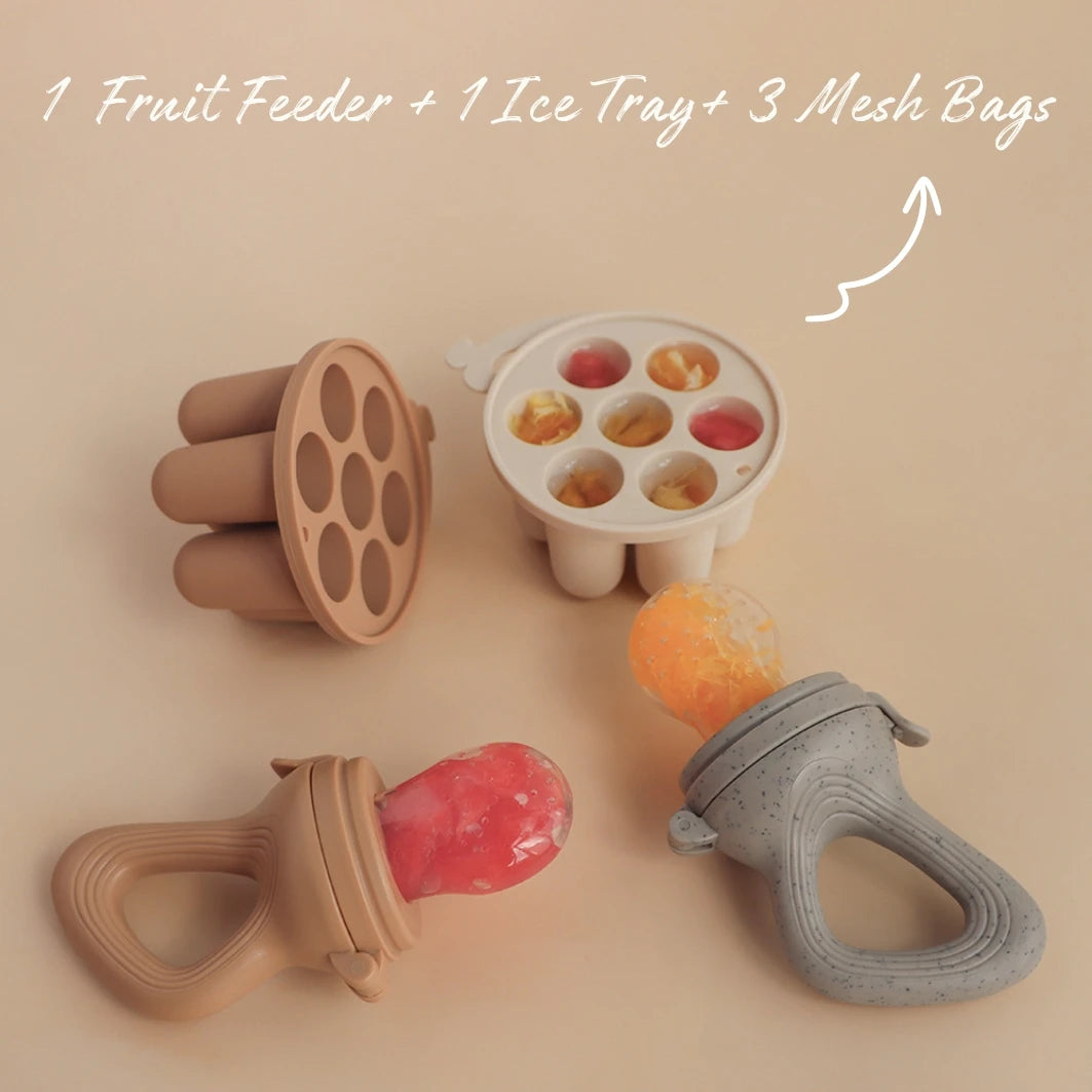 Baby Fruit Feeder Pacifier with Silicone Freezer Tray – 3 Nipple Sizes Included