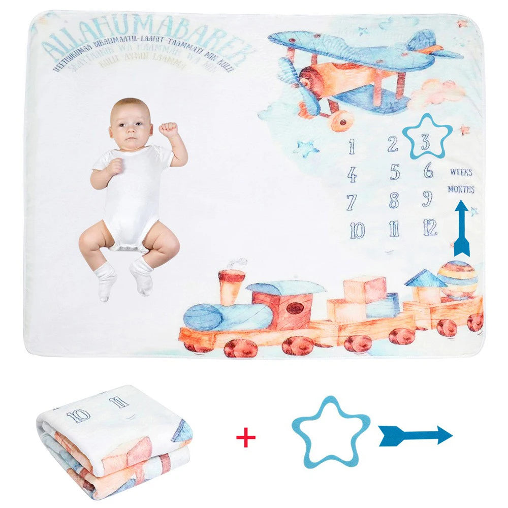Soft Fleece Baby Monthly Milestone Blanket – Animal Print Photo Backdrop for Newborn Growth Tracker
