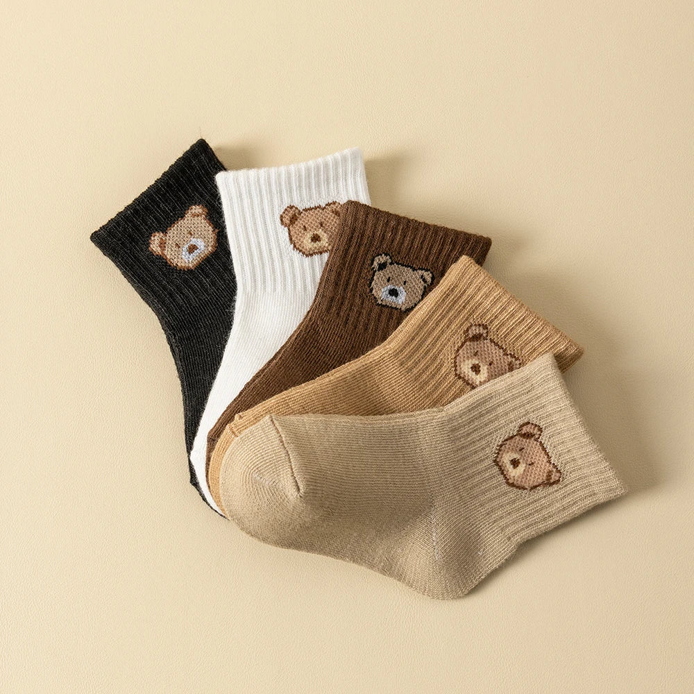 5 Pairs Cozy Bear Baby & Toddler Socks – Soft, Breathable & Comfortable