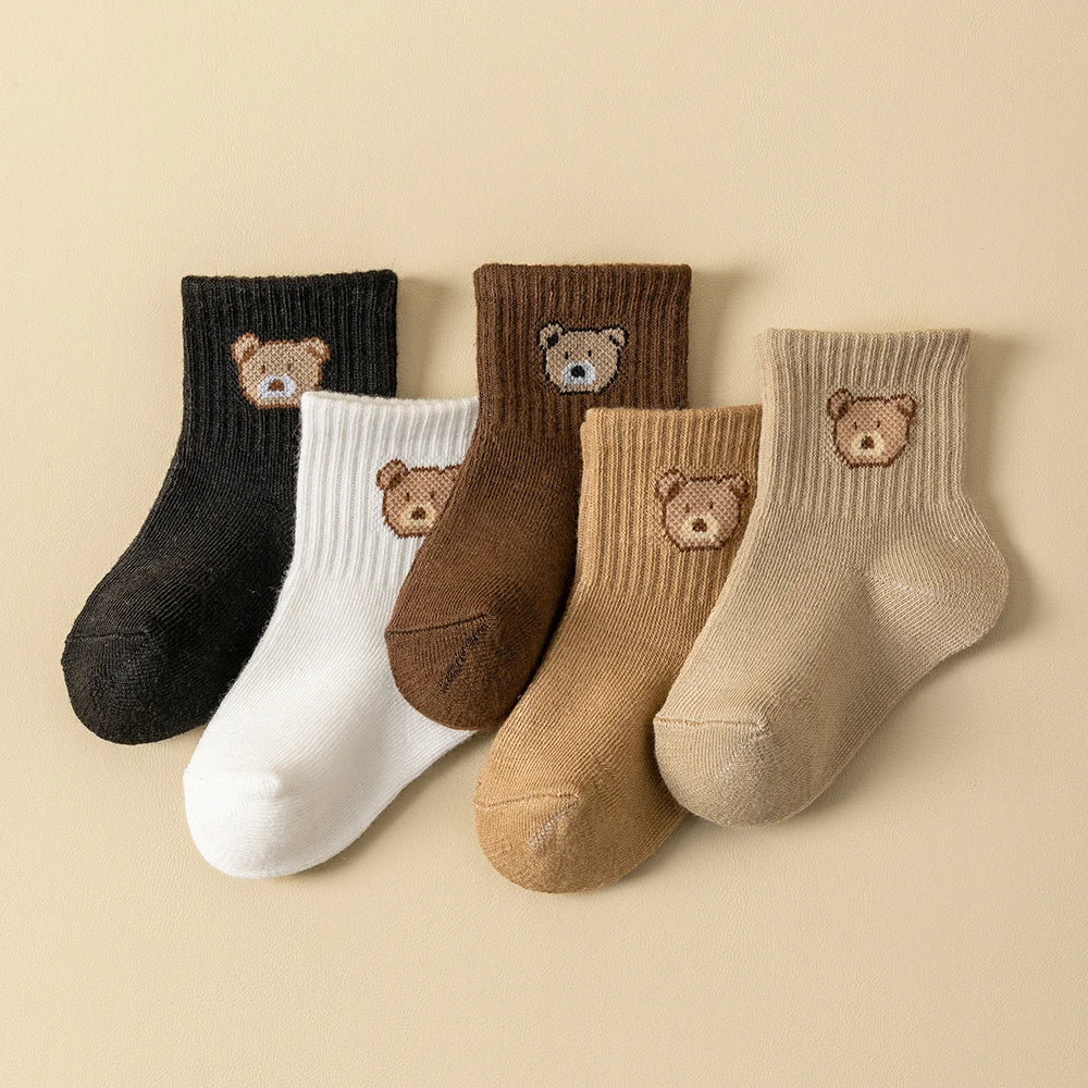 5 Pairs Cozy Bear Baby & Toddler Socks – Soft, Breathable & Comfortable