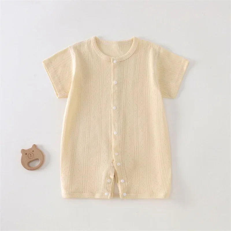 Soft Cotton Baby Romper – Short Sleeve, Button-Up Style
