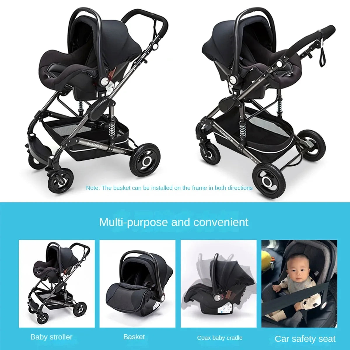 3-in-1 Luxury Baby Stroller with Car Seat – Foldable & Lightweight Travel System