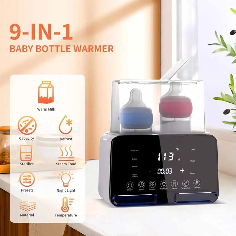 🍼 9-in-1 Smart Baby Bottle Warmer & Sterilizer – Dual Bottle LED Display