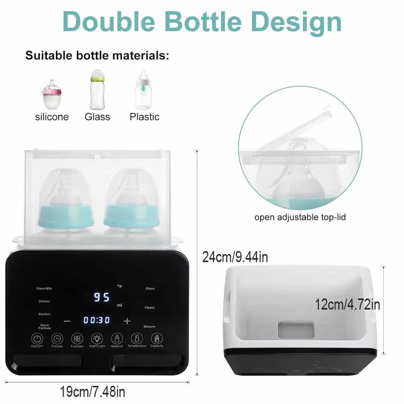 🍼 9-in-1 Smart Baby Bottle Warmer & Sterilizer – Dual Bottle LED Display