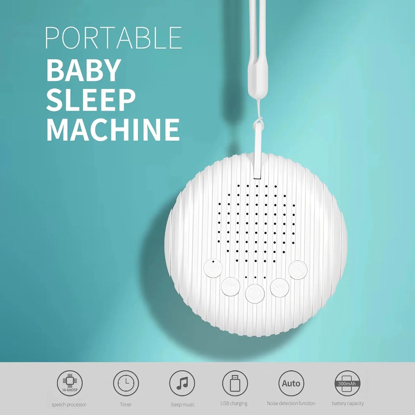10 Songs White Noise Sound Machine – Portable Soothing Sleep Device for Babies