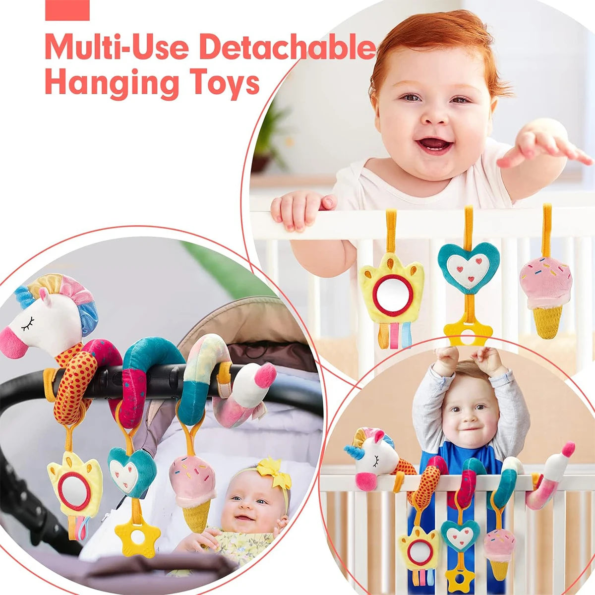 Colorful Plush Baby Car Seat Toy – Hanging Rattle & Teether Set