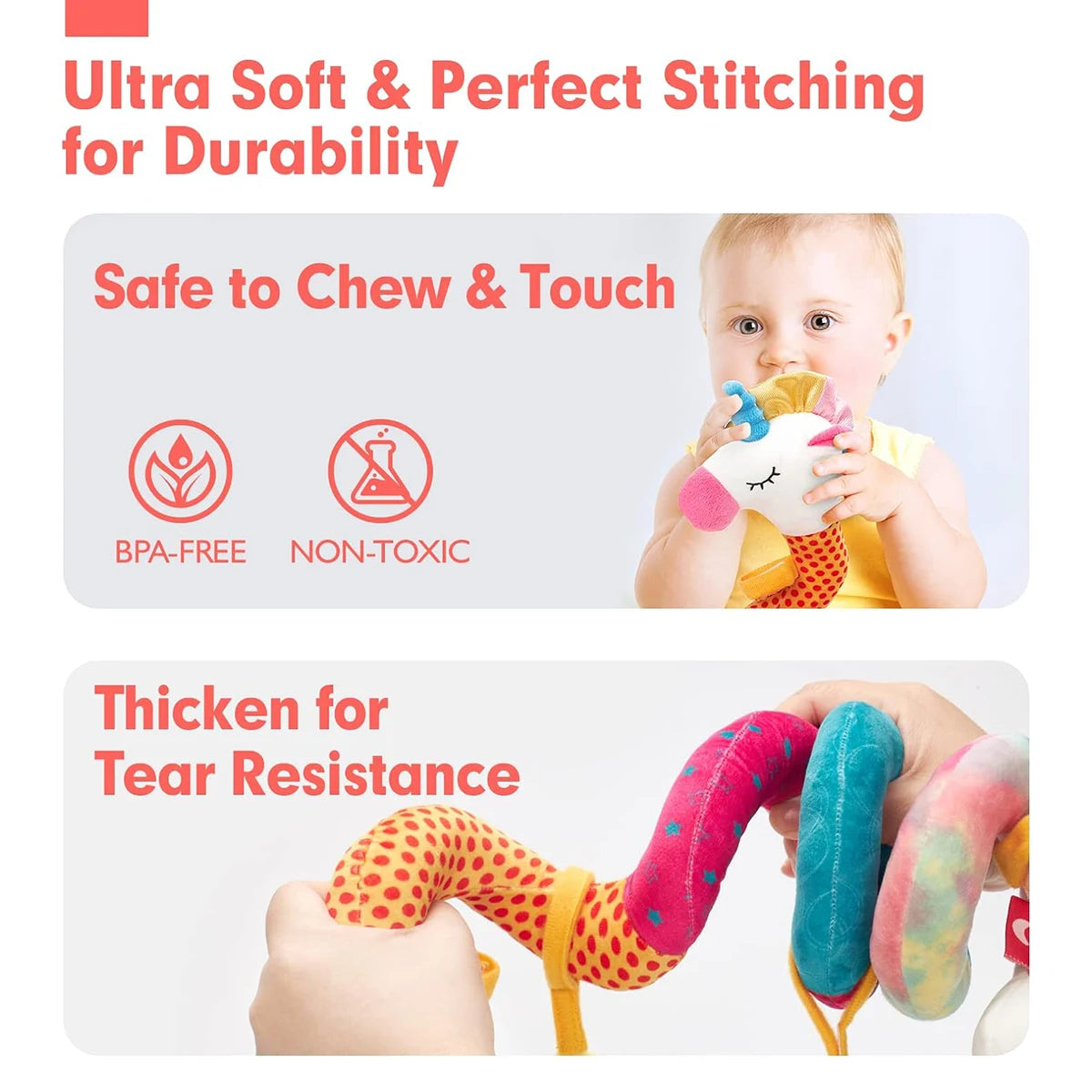 Colorful Plush Baby Car Seat Toy – Hanging Rattle & Teether Set
