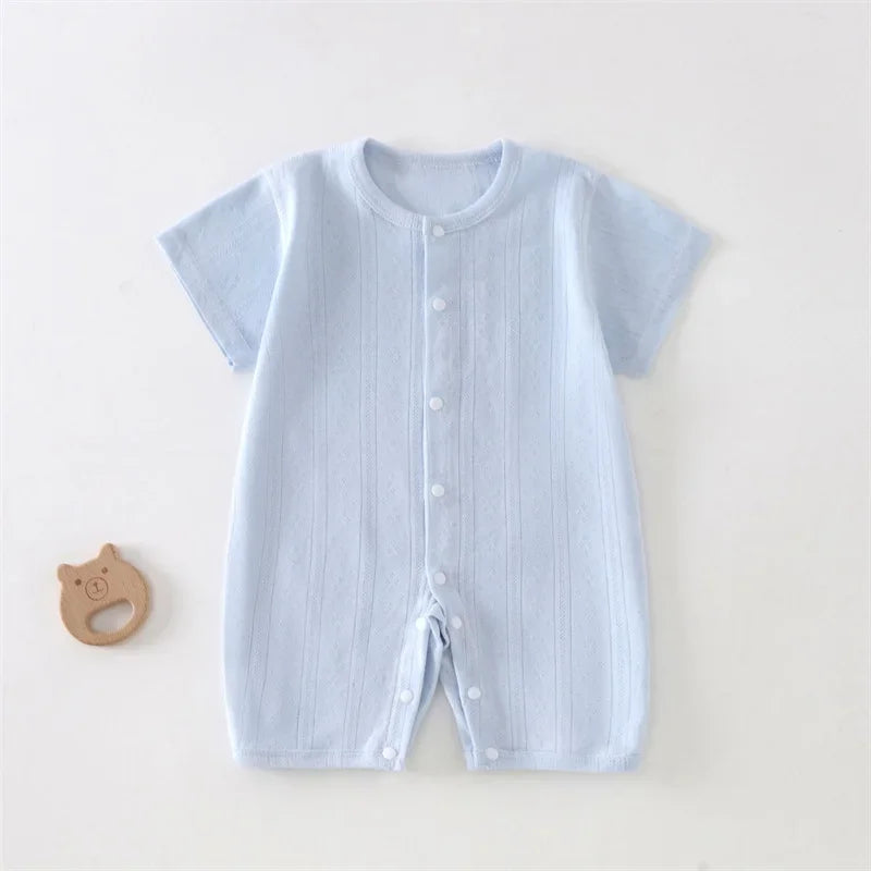 Soft Cotton Baby Romper – Short Sleeve, Button-Up Style