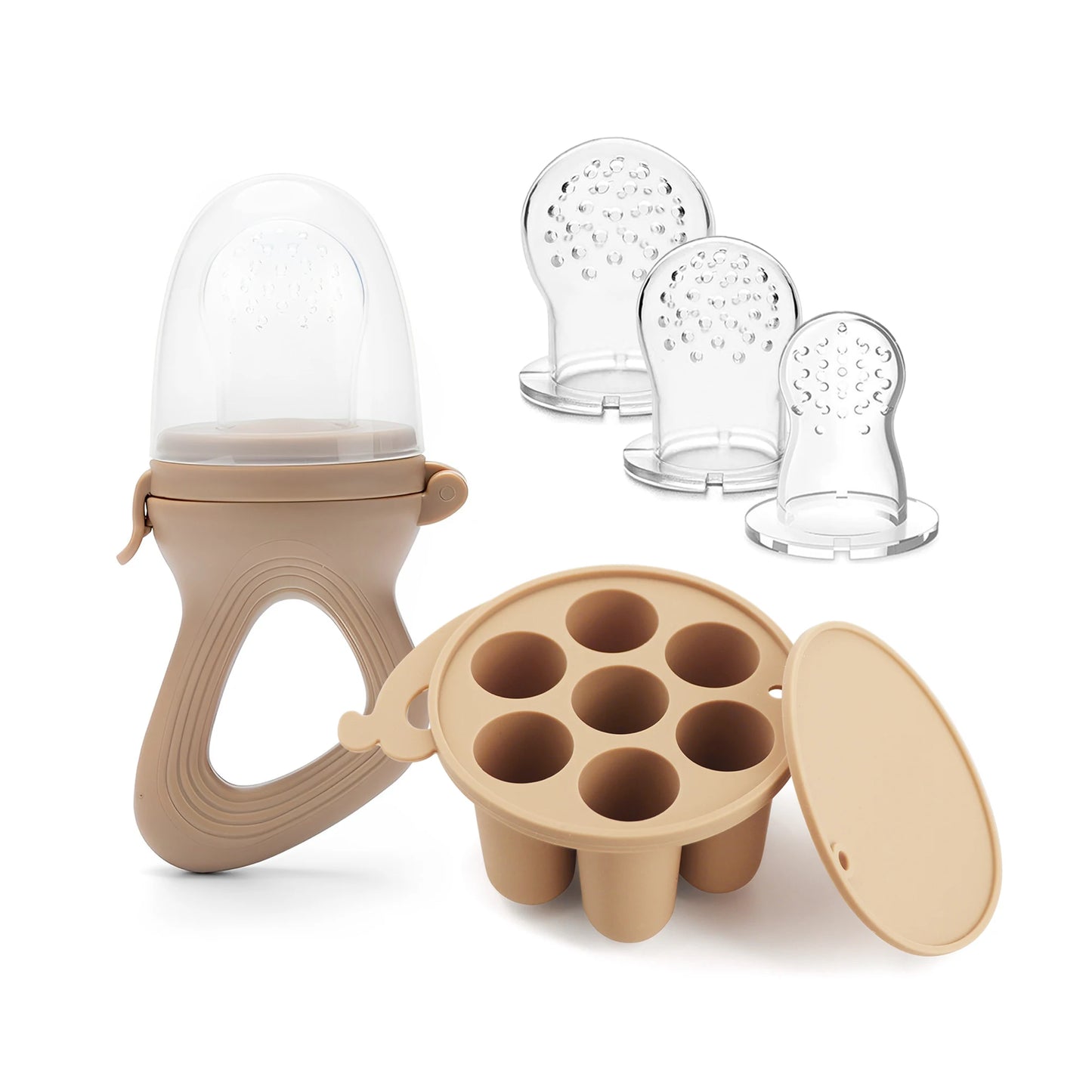 Baby Fruit Feeder Pacifier with Silicone Freezer Tray – 3 Nipple Sizes Included
