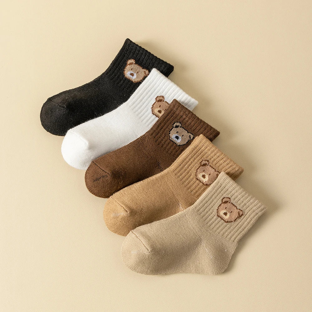 5 Pairs Cozy Bear Baby & Toddler Socks – Soft, Breathable & Comfortable