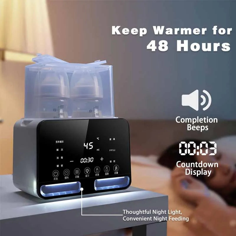 🍼 9-in-1 Smart Baby Bottle Warmer & Sterilizer – Dual Bottle LED Display