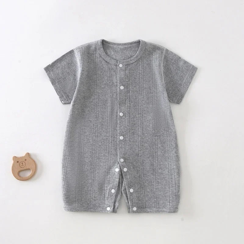 Soft Cotton Baby Romper – Short Sleeve, Button-Up Style