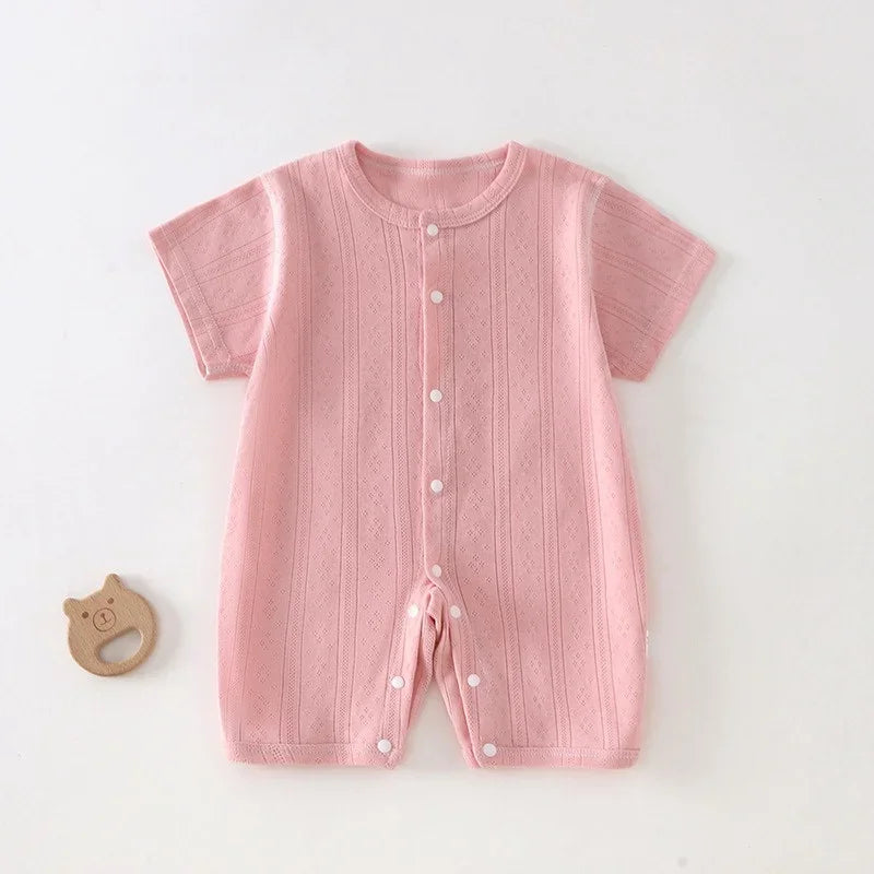 Soft Cotton Baby Romper – Short Sleeve, Button-Up Style