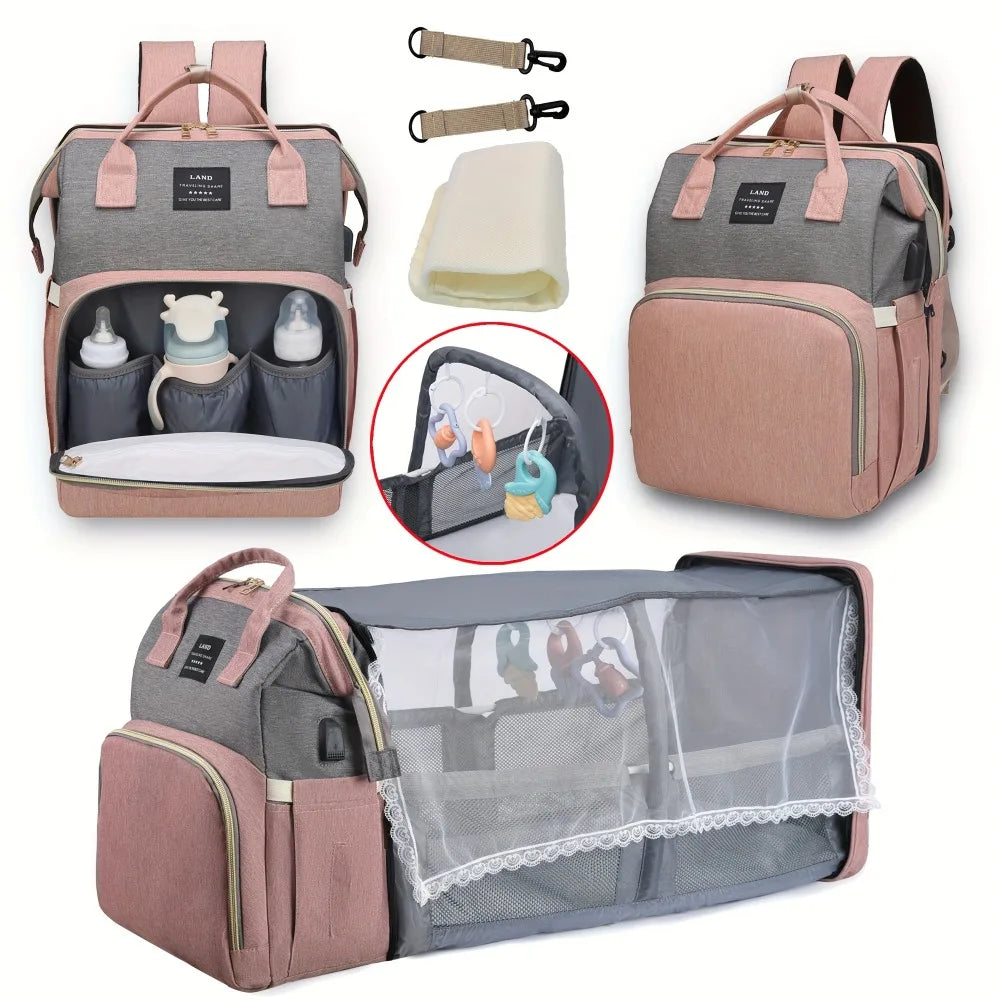 Mommy Diaper Bag with Foldable Changing Station – Stroller Hooks Included