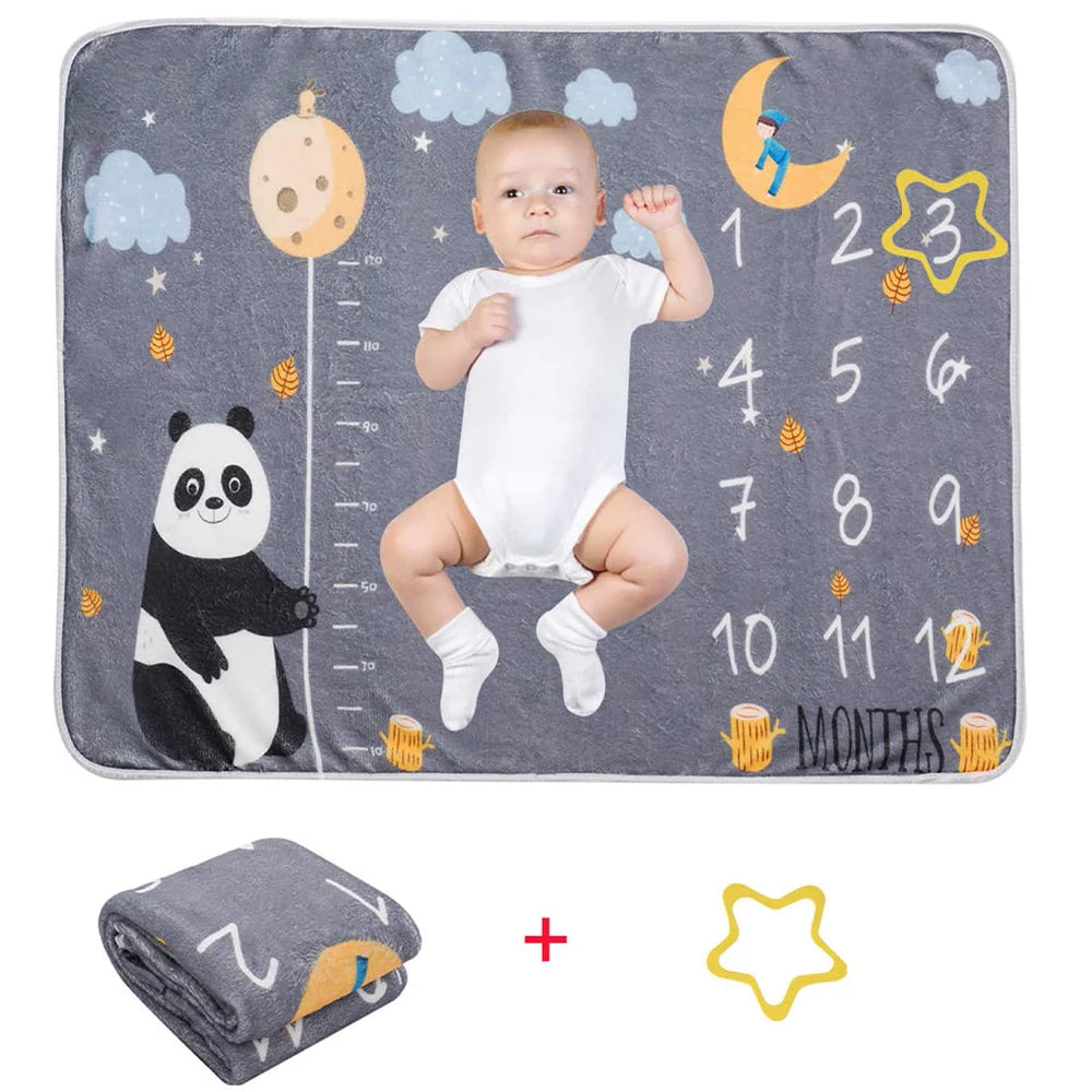 Soft Fleece Baby Monthly Milestone Blanket – Animal Print Photo Backdrop for Newborn Growth Tracker