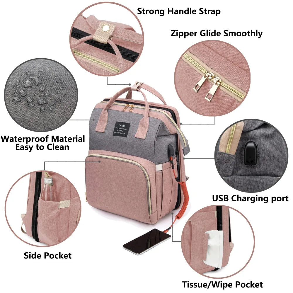 Mommy Diaper Bag with Foldable Changing Station – Stroller Hooks Included