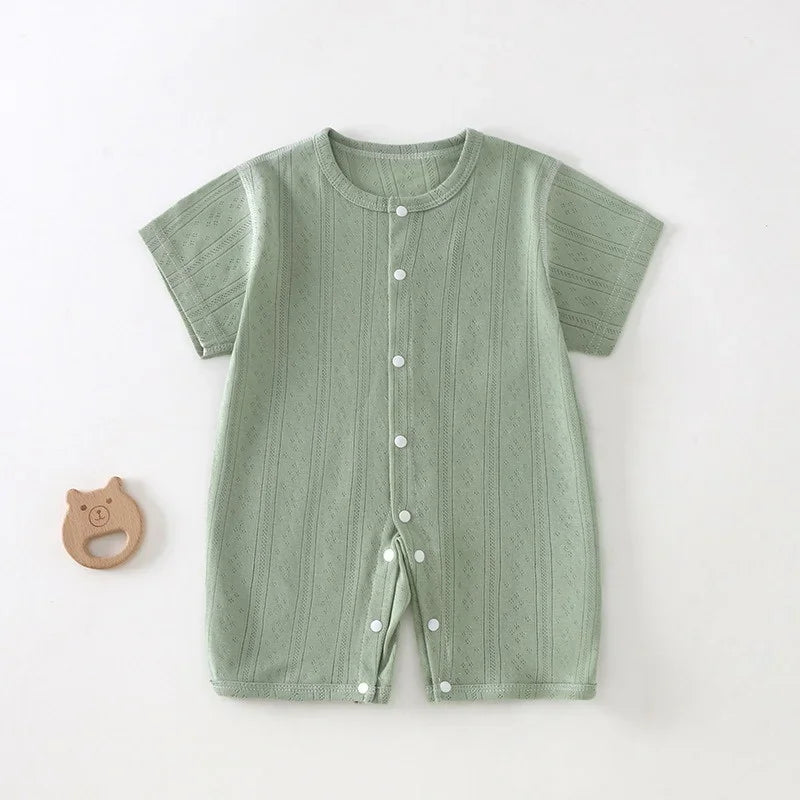 Soft Cotton Baby Romper – Short Sleeve, Button-Up Style