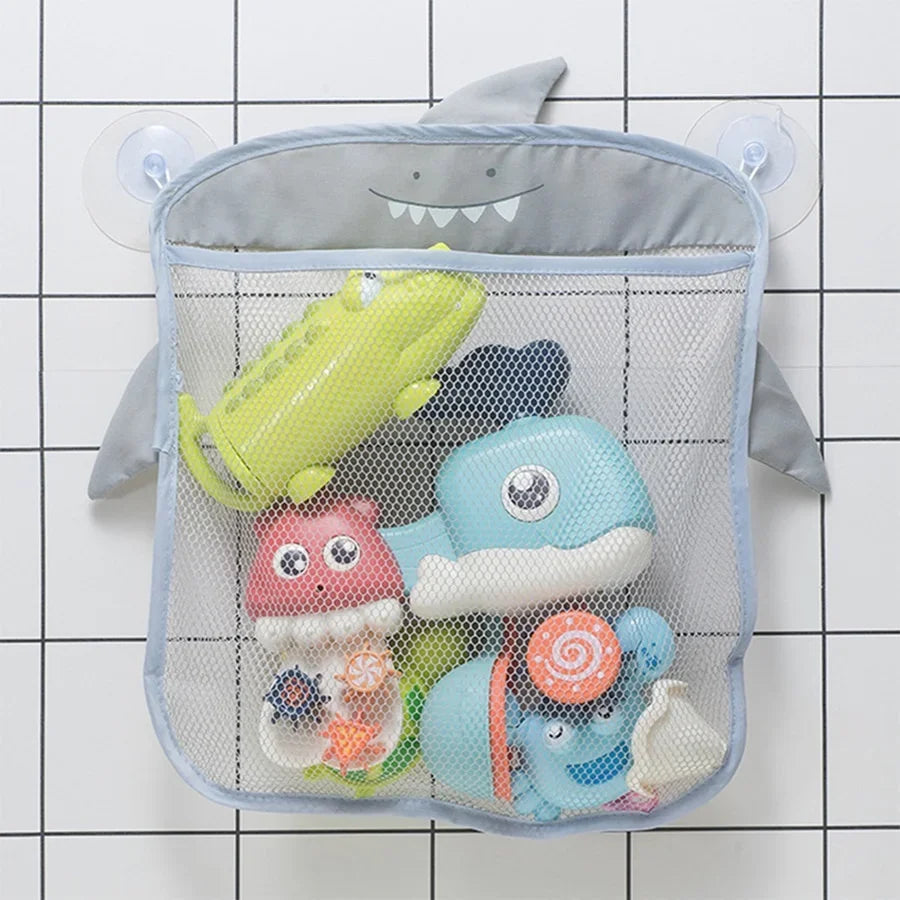 Mesh Baby Bath Toy Organizer with Fun Animal Toys – Wall-Mounted Storage Bag for Easy Cleanup