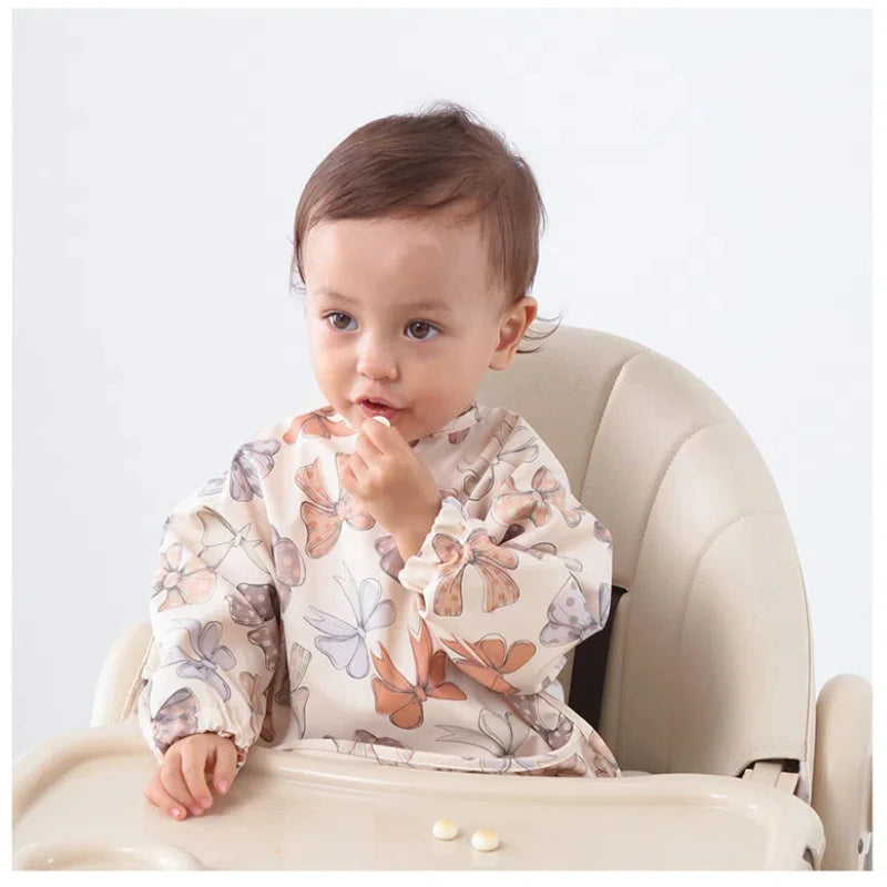 Waterproof Long Sleeve Baby Bib โ Full Coverage Feeding Smock with Pocket