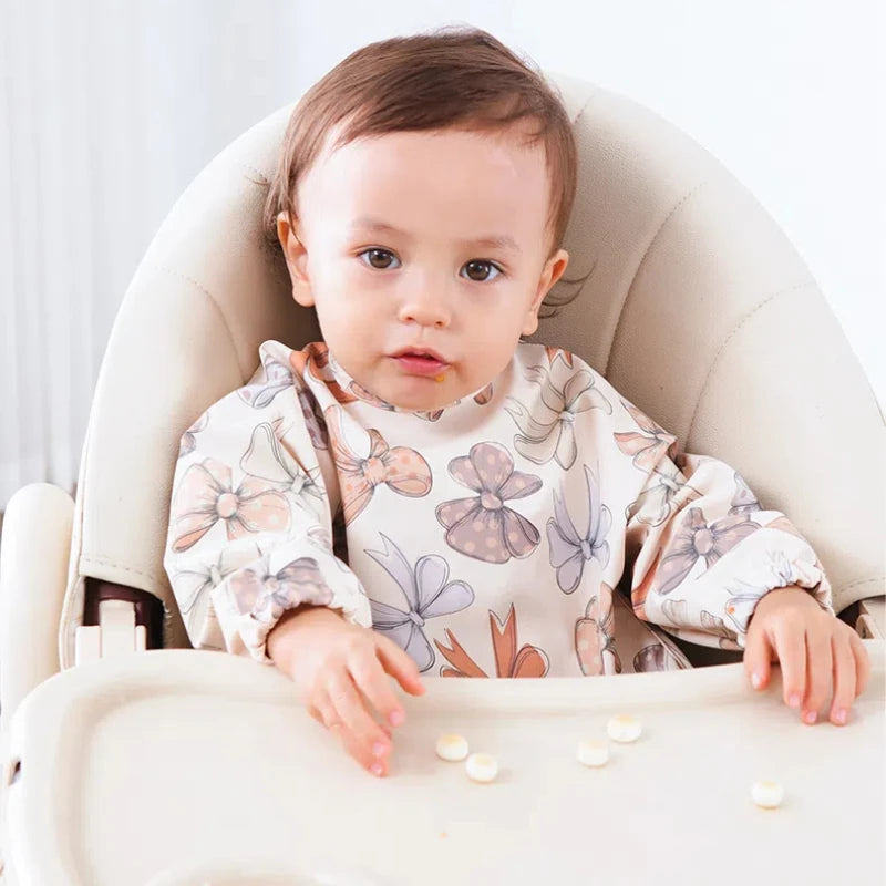Waterproof Long Sleeve Baby Bib – Full Coverage Feeding Smock with Pocket