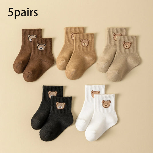 5 Pairs Cozy Bear Baby & Toddler Socks – Soft, Breathable & Comfortable