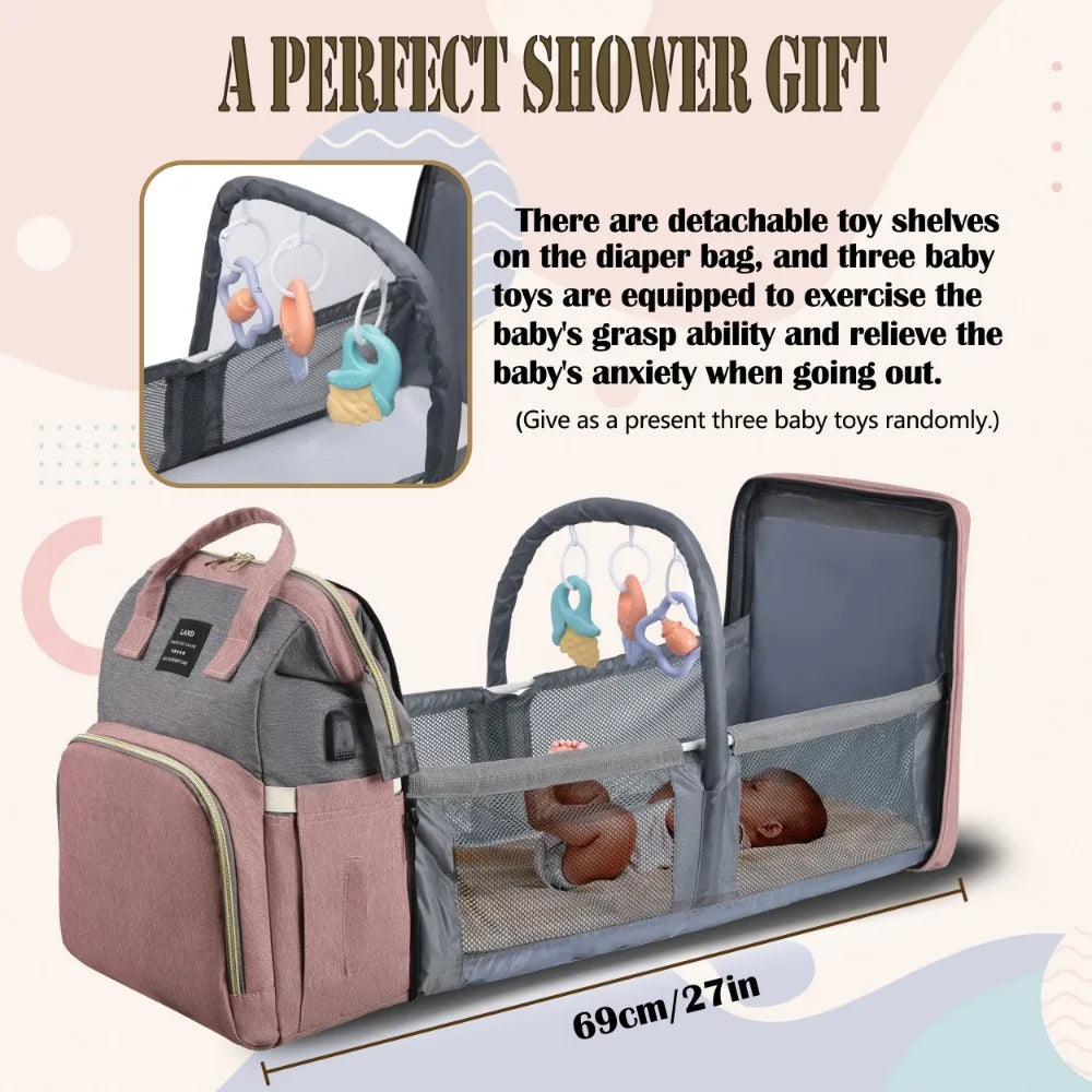 Mommy Diaper Bag with Foldable Changing Station – Stroller Hooks Included