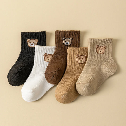5 Pairs Cozy Bear Baby & Toddler Socks – Soft, Breathable & Comfortable