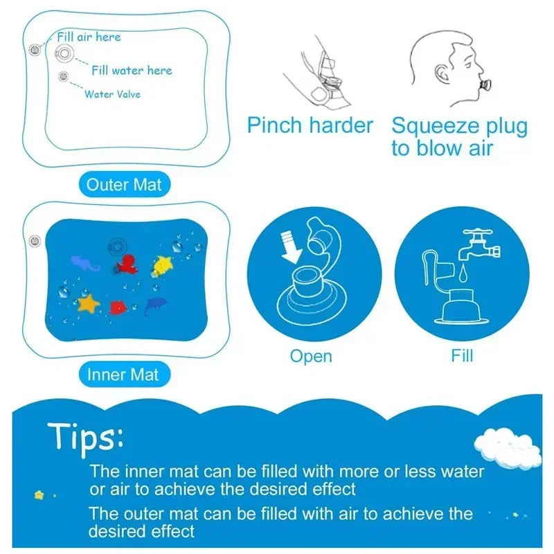 Tummy Time Baby Water Play Mat – Colorful Inflatable Activity Pad for Infants