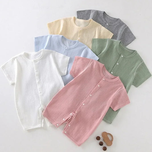 Soft Cotton Baby Romper – Short Sleeve, Button-Up Style