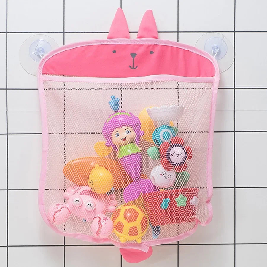 Mesh Baby Bath Toy Organizer with Fun Animal Toys – Wall-Mounted Storage Bag for Easy Cleanup
