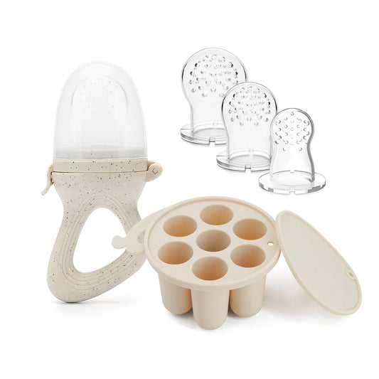 Baby Fruit Feeder Pacifier with Silicone Freezer Tray – 3 Nipple Sizes Included