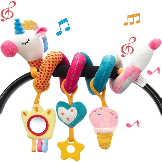 Colorful Plush Baby Car Seat Toy – Hanging Rattle & Teether Set