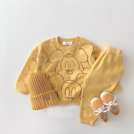 Cartoon Baby Tracksuit Set – Short Sleeve Top + Shorts (6M–3T)