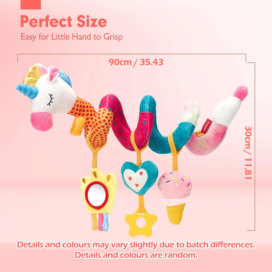 Colorful Plush Baby Car Seat Toy – Hanging Rattle & Teether Set