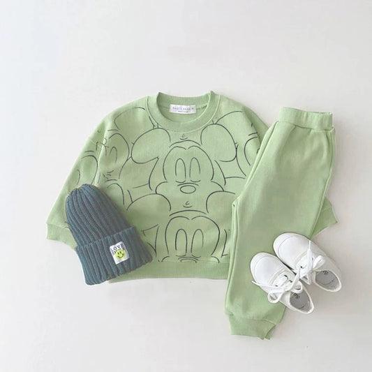 Cartoon Baby Tracksuit Set – Short Sleeve Top + Shorts (6M–3T)
