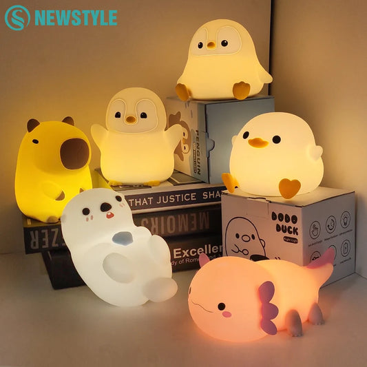 Cute Duck & Capybara Night Light – Soft Silicone Nursery Lamp